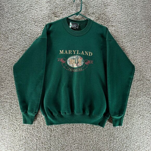 Vintage Maryland Terrapins Mom Sweater Womens Large Green Pullover USA Imagewear - Picture 1 of 12